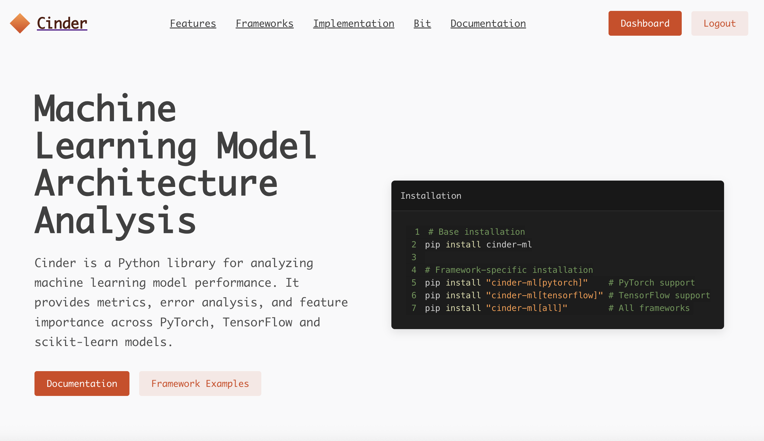 Screenshot of Cinder ML Analysis Platform
