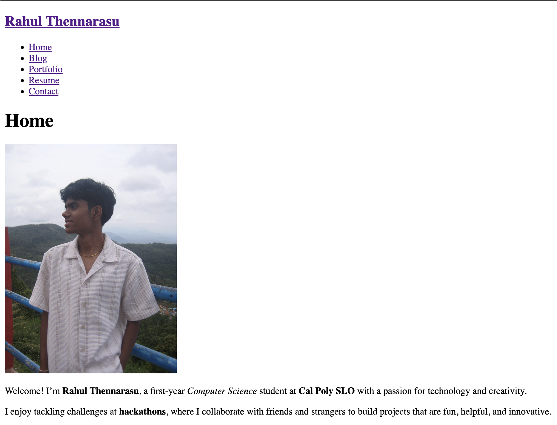 Screenshot of Rahul Thennarasu's personal website